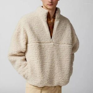 Moletons masculinos imitação imitação de cordeiro tendência de lã de cor sólida casaca de pelúcia colar jaquetas soltas para homens