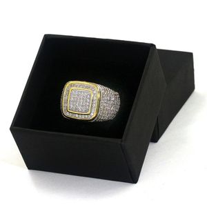 Mens Rings Hip Hop Jewelry Iced Out Diamond Ring Micro Pave CZ Yellow Gold Plated Ring Nice Gift for Friend2660