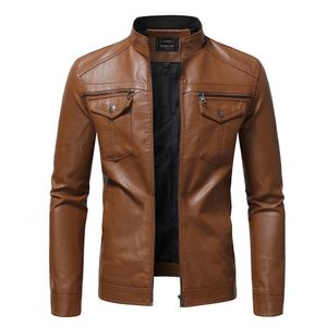 Cappotti di tendenza moda autunnale stile maschile slim colletto rialzato giacca in pelle moto giacca in pelle PU da uomo S-4XL 231228