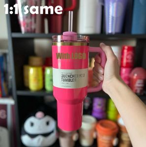 US Stock Quencher H2.0 40oz Copos de aço inoxidável Pink Parada Flamingo Cups com tampa de alça de silicone e palha Canecas de carro de 2ª geração Garrafas de água 1: 1 mesmo GG1228
