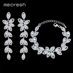Mecresh brud smycken bröllopstillbehör kristallfärg smycken set bladörhängen armband för kvinnor sl0eh282 201222305s