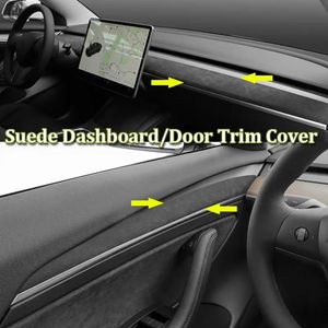 Tillbehör Suede Dashboard Panel Protector Cover för Tesla Model Y 3 Door Trim Cover 2022 Interiör Tillbehör Modernt 2021 Dash Decor Sticker