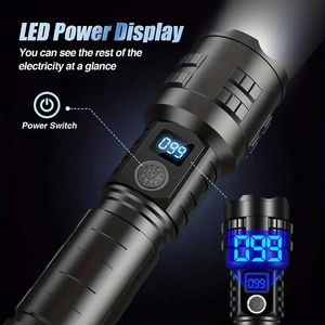 1PC XHP70 LED懐中電灯は、バッテリーディスプレイ、超明るい充電式ハイルメン、戦術的な懐中電灯、強力な狩猟用ライト、ホーム緊急灯