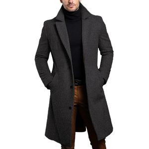 Fashion Men's Long Style ciepły wełniany płaszcz Solidny kolor luksusowych mieszanek wełny z pojedynczym piersi