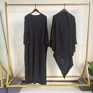 Abbigliamento etnico Set Abaya a tre pezzi con cintura Hijab gratuita Kimono in crepe jazz senza maniche sotto il vestito EID Ramadan Donne musulmane islamiche