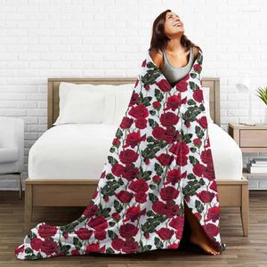 Blankets Flower Rose Fleece Decoration Portable Ultra-Soft Throw Blanket For Bed Bedroom Bedspread