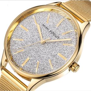Luxury Shiny MINI FOCUS Brand Womens Watch Japan Quartz Movement Stainless Steel Mesh Band 0044L Ladies Watches Wear Resistant Cry253e
