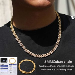 8-22mm Quality 925 Sterling Silver Moissanite Necklace for Hip Hop Jewelry Miami Bling Cuban Link Chain Rock Trendy