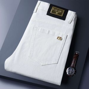 Vasaki VIP Autentisk Summer Thin Combed Cotton Soft White Jeans Men Slim Fit små raka avslappnade byxor