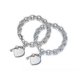 925 Sterling Silver Return To Bracelet for Women Classic Key Plus Heart Chain Chain Flop Design Light Luxury Jóias G220238O