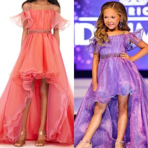 Two-Tone Girl's Pageant Dresses Hi-Lo Flower Girl Dress for Wedding Robe De Mariage Ruffled Organza Infant Toddler Kid 1st Communion Gown Lilac/Sky-Blue Hot Pink/Orange