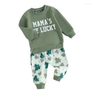 Set di abbigliamento Spring St. Patrick's Day Toddler Baby Boys Girl Outfits Letter Long Letter Felpa e pantaloni da trifoglio