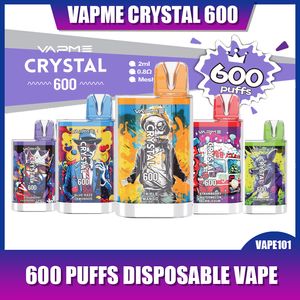 100% oryginalne Vapme Crystal 600 Puffs TPD Dostępowe Vape Pen Pen Device 2ml wstępnie wypełniona bateria 550 mAh 1,0OHM Cewka siatki vs Puff Bar plus TasteFog Quit 800