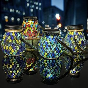 Lanterna de lanterna solar de luz do jardim Carregamento de mosaico de decoração colorido para ao ar livre 231227