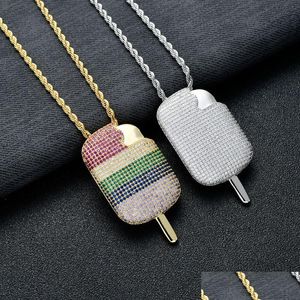 Pendant Necklaces Rainbow Diamond Cubic Zircon Ice Cream Necklace Bling Jewelry Set 18K Gold Sunflower Pendant Necklaces Hip Dhgarden Dhdtk