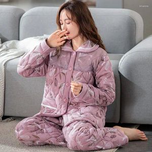 Women's Sleepwear Pajamas Padded Cotton Laminated Winter Warm Plus Size Loungewear Fashion Casual Cozy Thicken Leisure Wear