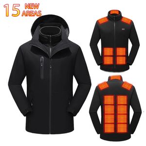 Uppvärmd jacka 15 områden män kvinnor tvättade USB uppvärmda kläder långärmad hoodie värmejacka vinter sportskid camping 231228