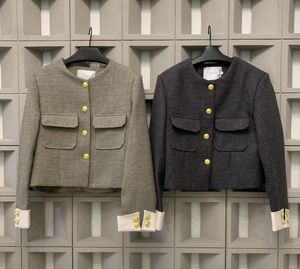 Tasarımcı Ceket Kadınlar Vintage Yün Ceket Mürettebat Boyun Bahar Bayan Ceket