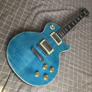Kundenspezifische E-Gitarre Blue Burst Tiger Flame Rose Holzgriffbrett Chrom-Hardware Kostenloser Versand
