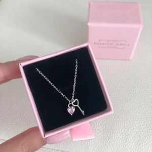 Chains 2023 Products Unique Design Pink Heart And Key Necklace Pendant For Women Valentine's Day Gift Jewelry X8400