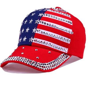 Fashion Casual Casquette Women Baseball Cap Girls Sparkle Rhinestone USA IC American Flag Lady Cap Hats9678797