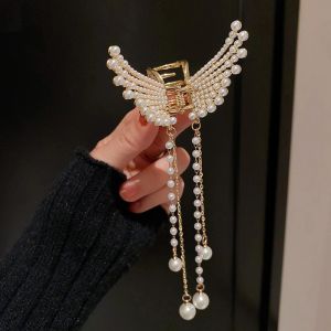 Ny Crystal Rhinestone Butterfly Pearl Tassel Hairpin Korean Simple Side Clip Hairpin Hair Accessories Women