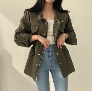 Damskie okopy powłoki koreański styl dla kobiet 2023 Moda streetwear luźna vintage sznurka talia