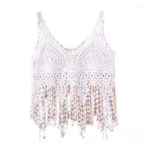 Women's Tanks Women Vintage Crochet Cropped Top Female Hollow Out Knitted Floral Pattern Camisole Summer Ladies Sleeveless Cover Up Vest G50