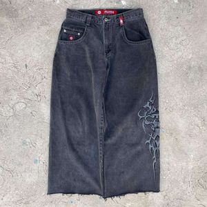 Y2K Hip Hop Retro Teschio Ricamo Jeans Larghi Pantaloni Neri Uomo Donna Nuovo Haruku Goth Pantaloni Larghi a Vita Alta Streetwear