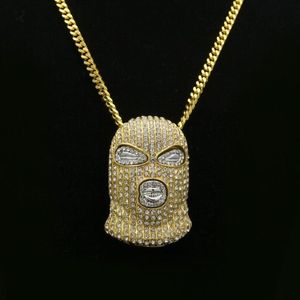 Pendant Necklaces Personality CS Cap Pave Full Rhinestone Masked Necklace Gold Filled Men Hip Hop Rock Jewelry254a