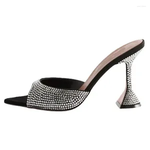 Slippers 2024 Summer Fashion Sexy Rhinestone High Heel For Women European And American Slip On Elegant Big Size Shoes 42 43