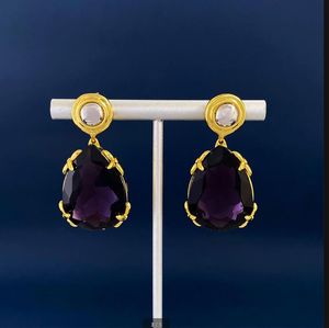 European American style Ear Studs Earring exaggerated water droplet shaped purple diamond retro exquisite temperament earrings Birthday Festival Gift Jewelry