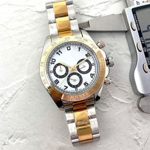 Luxo clássico masculina de luxo Top Brand Men Gold Designer Watch Fashion Stopwatch Banda de aço inoxidável Cronógrafo Movimento Wristwat2190