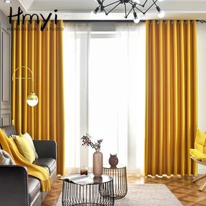 Curtain Yellow Solid Blackout Curtains for Living Room Luxury Bedroom Window Treatment Finished Blinds Drapes 231227
