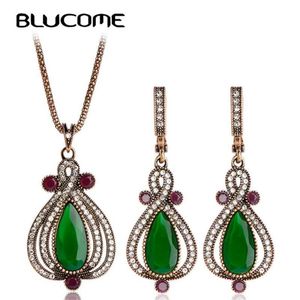 Earrings & Necklace Blucome Vintage Jewelry Sets Drop Pendant Antique Gold Resin Women Wedding Party Accessories Exquisite Gifts288s