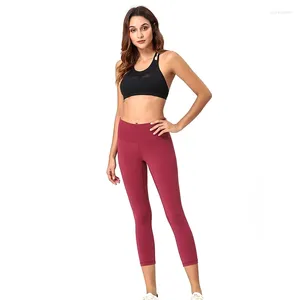 Yoga kläder byxor Kvinnor kalvlängd hög midja dubbelsidig slipning av bulftande leggings byxor som kör sportkläder kläder kläder