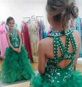 2018 vestidos de concurso de garotas verdes de 2018 Vestidos de cupcake glizta lantejas de saia bobina de miçanga