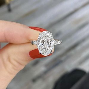 Luxury 100% 925 Sterling Silver Oval Cut 4CT Simulated Diamond Wedding Engagement Cocktail Women Rings Sex Cutting Fine Jewelry WH2886