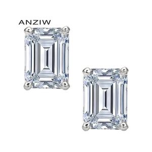 Stud Ainuoshi Moda 925 STERLING Gümüş Emerald Cut CZ Küpeler Küpe Kadınlar Düğün Partisi Hediyesi239o