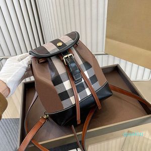 Small Check Backpack Drawstring Crossbody Bag Ladies Shoulder Handbags Genuine Leather Long Strap Magnetic Buckle Cover