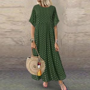 Casual Dresses O Neck Short Sleeves Dress For Women Elegance Sexy Clothing Plus Size Dot Polka Peinted Flowy Long Robe Femmes