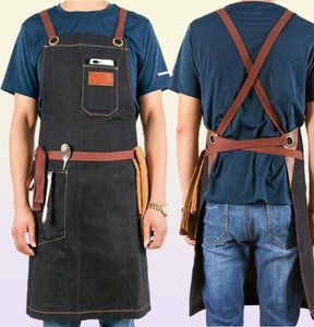 Denim frisyren för män justerbar salong frisörverktyg BBQ BIB Arbeta uniform koreansk mode svart aprons9476886