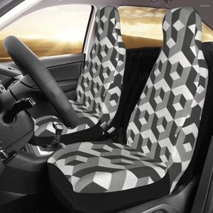 Araba koltuğu kapaklar geometrik küp desen kapağı özel baskı evrensel ön koruyucu aksesuarlar yastık seti