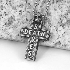 Pendanthalsband Drop Cool Mens Rostfritt stål Cross Necklace Skull Retro Gotisk Punk Style Monster Jewelry Gift Offord3003