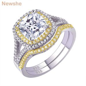 She 925 Sterling Silver Halo Yellow Gold Color Engagement Ring Wedding Band Bridal Set for Women 1 8CT CUSHION CUT AAAAA CZ 210623268C