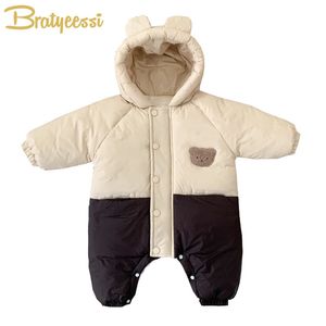 Bear Baby Winter Jumpsuit Koreanische Baumwoll-Padded Fleece Kleinkind Strampler Girls Jungen Kleidung mit Kapuze Dicker Kinderkinder-Säuglings-Outfit 231227