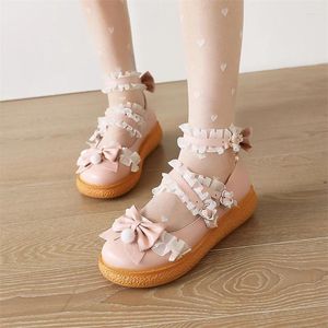 Kleidschuhe YQBTDL 2023 Mädchen Japanische Single Lolita Süße Bowknot Wedge Studenten Sommer Herbst All-Match Pumps Lady Cross Strappy