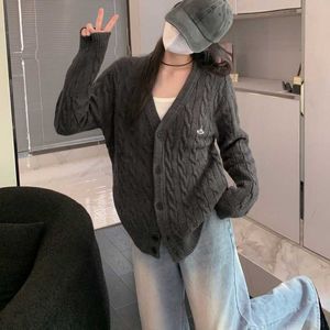 Ader Eoffor Knitted Cardigan Women's Autumn New Soft Glutinous Sweater Grey Vneck Coat Top