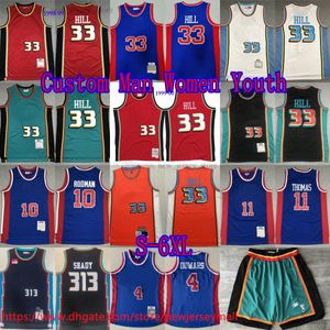 Benutzerdefinierte S-6XL Shady 313 Eminem Classic Retro 1998-99 Basketball 33 Grant Hill Jersey Klassische Vintage Joe Dumars Dennis Rodman Isiah Thomas Atmungsaktive Sport-Shirts