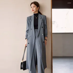 Trench da donna 2023 Pantaloni blazer professionali da donna Set Pendolarismo Giacca a vento lunga doppiopetto Capispalla gamba larga